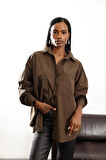 Acı Kahve Oversize Poplin Gömlek 4008