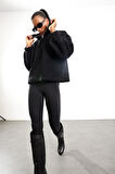 Siyah Fermuarlı Polar Sweatshirt 7429