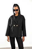 Siyah Oversize Kaşe Palto 