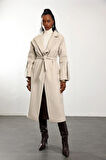 Bej Kuşaklı Kaşe Palto 1146