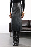 Siyah Kemerli Deri Midi Etek 222
