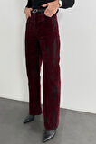 Bordo Kemerli Wide Leg Jean 8077