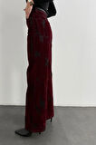 Bordo Kemerli Wide Leg Jean 8077