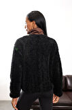 Siyah Kadife Detaylı Peluş Mont 
