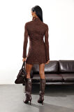 Acı Kahve Dik Yaka Dantel Elbise 111657