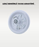 18W Ledli Sensörlü Tavan Armatürü 6500K Beyaz Işık -  Cam / Metal