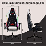 RaXius GC3001BW Masajlı,RGB,4D Kolçaklı,Ayak Destekli Oyuncu Koltuğu, Siyah- Beyaz