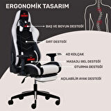 RaXius GC3001BW Masajlı,RGB,4D Kolçaklı,Ayak Destekli Oyuncu Koltuğu, Siyah- Beyaz