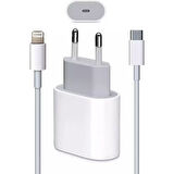 Apple Uyumlu 20W Şarj Adaptorü Type-C Başlık + Type C to Lightning Kablo- Yüksek Kalite - 20W Power Adapter
