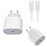 Apple Uyumlu 20W Şarj Adaptorü Type-C Başlık + Type C to Type C Kablo- Yüksek Kalite - 20W Power Adapter