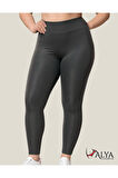 ALYA UNDERWEAR Toparlayıcı Yüksek Bel Kadın Günlük Spor Parlak Tayt ( Antrasit, Xl )