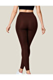 ALYA UNDERWEAR Toparlayıcı Yüksek Bel Kadın Günlük Spor Rahat Parlak Tayt ( Kahverengi, 2xl )