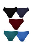 ALYA UNDERWEAR Kadın Pamuklu Renkli Bato / Hipster Slip Külot- Bordo, Lacivert, Siyah, Yeşil, Indigo 5'li Paket
