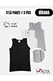 ALYA UNDERWEAR Erkek Çocuk Pamuk Ribana Atlet Oval Yaka 3'lü Paket - 1 Ad. Siyah - 1 Ad Beyaz - 1 Adet Gri Melanj ( 5-6 Yaş )