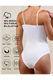 ALYA UNDERWEAR Kadın Ip Askılı Çıtçıtlı Body, Modal - Pamuk Karışımlı, ( Kancalı ), Tekli Paket, Beyaz