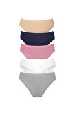ALYA UNDERWEAR Kadın Pamuklu Hipster Külot Gri, Gül Kurusu, Lacivert, Pudra 5'li Paket