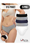 ALYA UNDERWEAR Kadın Renkli Standart Bel Slip Külot Pamuklu Iç Çamaşırı -  5'li Paket