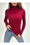 Kaşkorse Tam Boğazlı Body Sweatshirt, Bordo