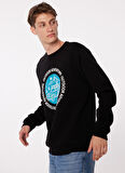 People By Fabrika Bisiklet Yaka Baskılı Siyah Erkek Sweatshırt SPBF3WM-SWT5011