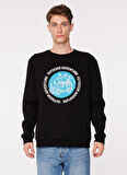 People By Fabrika Bisiklet Yaka Baskılı Siyah Erkek Sweatshırt SPBF3WM-SWT5011