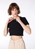 Fabrika Bisiklet Yaka Fitilli Siyah Kadın T-Shirt F4SL-TST0337