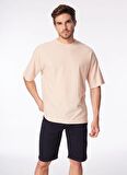 Fabrika Turuncu Erkek Bisiklet Yaka Loose Fit Çizgili T-Shirt F4SM-TST 036