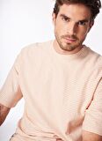 Fabrika Turuncu Erkek Bisiklet Yaka Loose Fit Çizgili T-Shirt F4SM-TST 036