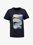 Fabrika Bisiklet Yaka Baskılı Lacivert Kadın T-Shirt F4SL-TST0717