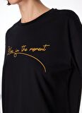 Fabrika Bisiklet Yaka Baskılı Siyah Kadın T-Shirt F4SL-TST0913