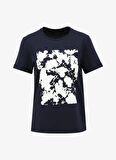 Fabrika Bisiklet Yaka Baskılı Lacivert Kadın T-Shirt F4SL-TST0670