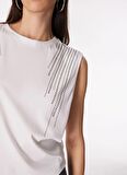Fabrika Bisiklet Yaka Taşlı Beyaz Kadın T-Shirt F4SL-TST0664