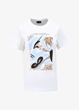Fabrika Bisiklet Yaka Baskılı Beyaz Kadın T-Shirt F4SL-TST0350