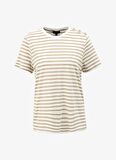 Fabrika Bisiklet Yaka Çizgili Beyaz - Bej Kadın T-Shirt F4SL-TST0535