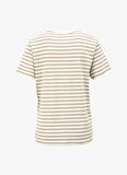 Fabrika Bisiklet Yaka Çizgili Beyaz - Bej Kadın T-Shirt F4SL-TST0535