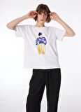 Fabrika Bisiklet Yaka Baskılı Kırık Beyaz Kadın T-Shirt F4SL-TST0212