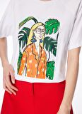 Fabrika Kırık Beyaz Kadın Bisiklet Yaka T-Shirt F4SL-TST0109