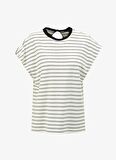 Fabrika Bisiklet Yaka Çizgili Beyaz - Siyah Kadın T-Shirt F4SL-TST0658