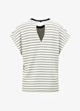 Fabrika Bisiklet Yaka Çizgili Beyaz - Siyah Kadın T-Shirt F4SL-TST0658