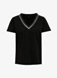 Fabrika Comfort V Yaka İşlemeli Siyah Kadın T-Shirt FC4SL-TST0708