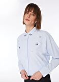 Fabrika Basic Gömlek Yaka Çizgili Mavi - Beyaz Kadın Gömlek F4SL-GML0028