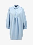 Fabrika Gömlek Yaka Düz Mavi Mini Kadın Elbise F4SL-ELB0816