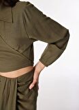 Fabrika Kruvaze Yaka Crinkle Haki Kadın Bluz F4SL-BLZ0860