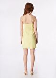 Fabrika Sarı Kadın Kalp Yaka Mini Basic Keten Elbise F4SL-ELB0842