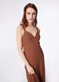 Fabrika Kahve Kadın V Yaka Basic Elbise F4SL-ELB0852