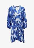 Fabrika Bisiklet Yaka Batik Lacivert - Beyaz Mini Kadın Elbise F4SL-ELB0448