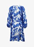 Fabrika Bisiklet Yaka Batik Lacivert - Beyaz Mini Kadın Elbise F4SL-ELB0448