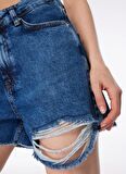 Fabrika Normal Bel Basic İndigo Kadın Şort F4SL-SHT0486