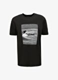 Siyah Erkek Bisiklet Yaka Relaxed Baskılı T-Shirt D4SM-TST3272