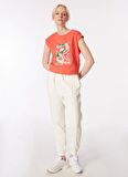 Discovery Expedition Pembe Kadın Bisiklet Yaka Relaxed Baskılı T-Shirt D4SL-TST3044
