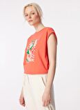 Discovery Expedition Pembe Kadın Bisiklet Yaka Relaxed Baskılı T-Shirt D4SL-TST3044